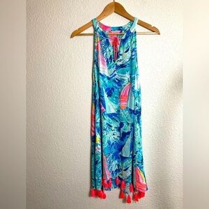 Lilly Pulitzer XXS Roxi halter dress sailboats tropical print tassels